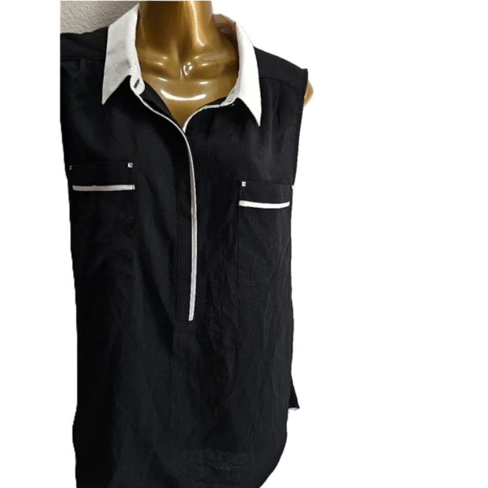White House Black Market Black with white trim sleeveless blouse size XL